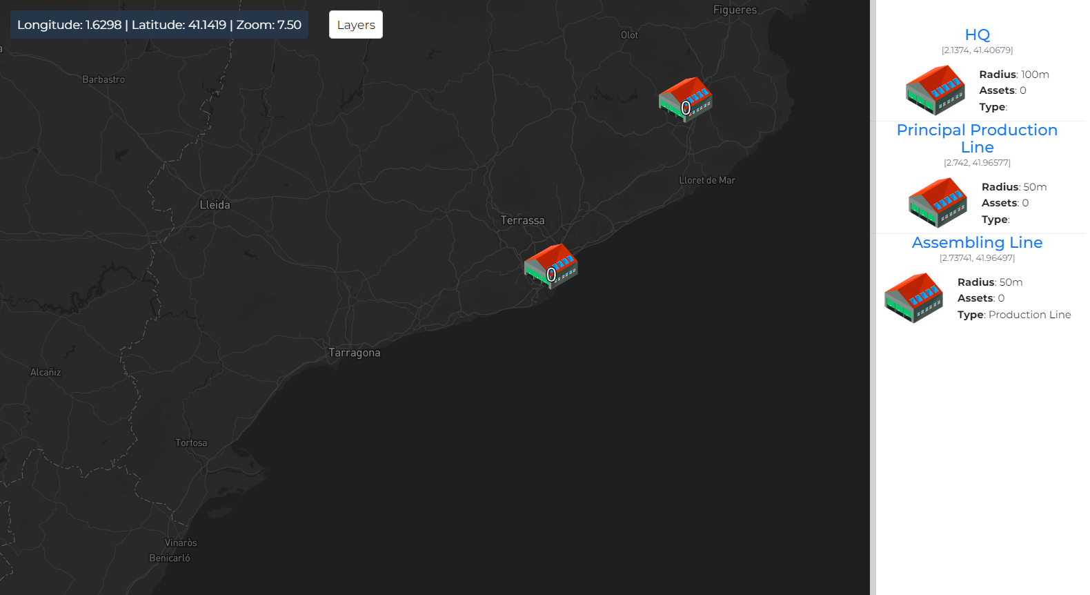 Captura de pantalla de un mapa interactivo en la plataforma de gestión digital, Vitum, mostrando diferentes ubicaciones de activos en Europa, con herramientas de navegación y capas disponibles.