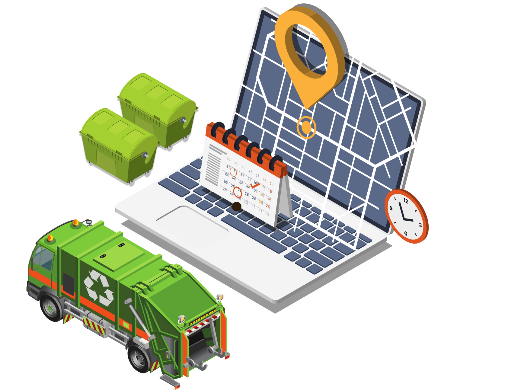 Portátil enseñando la ubicación de contenedores y equipos de recolección